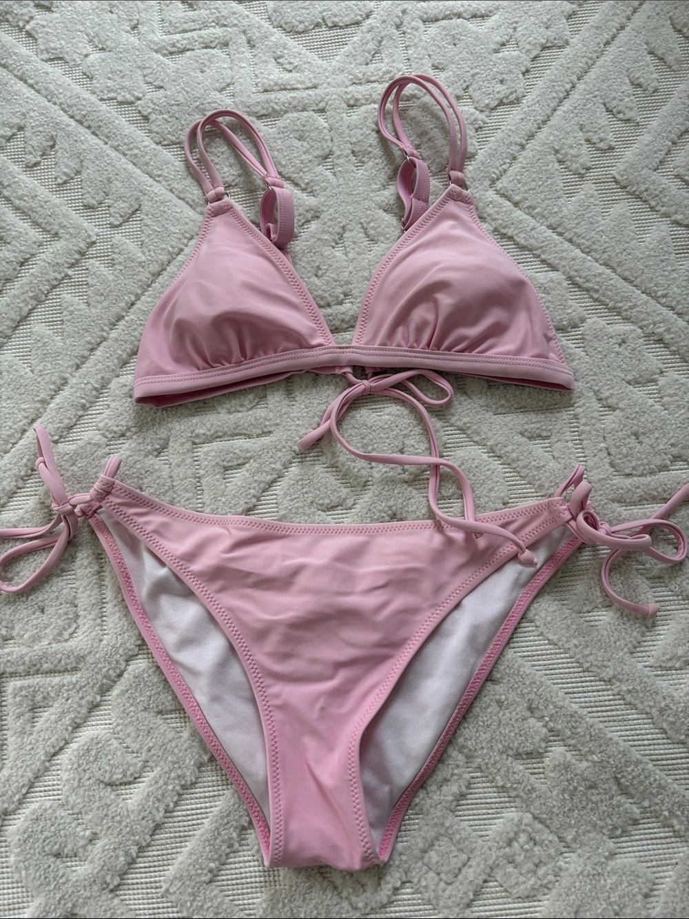 Pink Tie-Side Triangle Bikini Set
